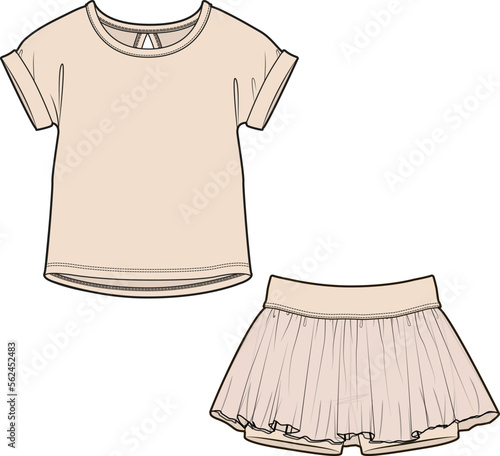 KID GIRLS WEAR TOP AND SKIRT DRESS SET VECTOR