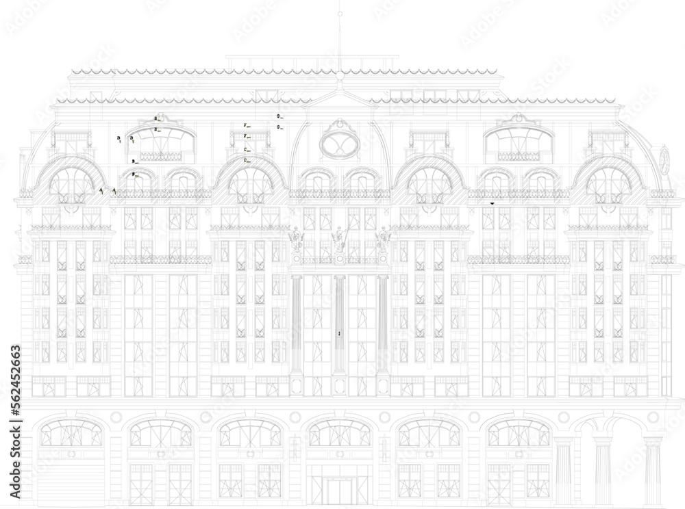 sketch vector illustration of vintage classic luxury hotel