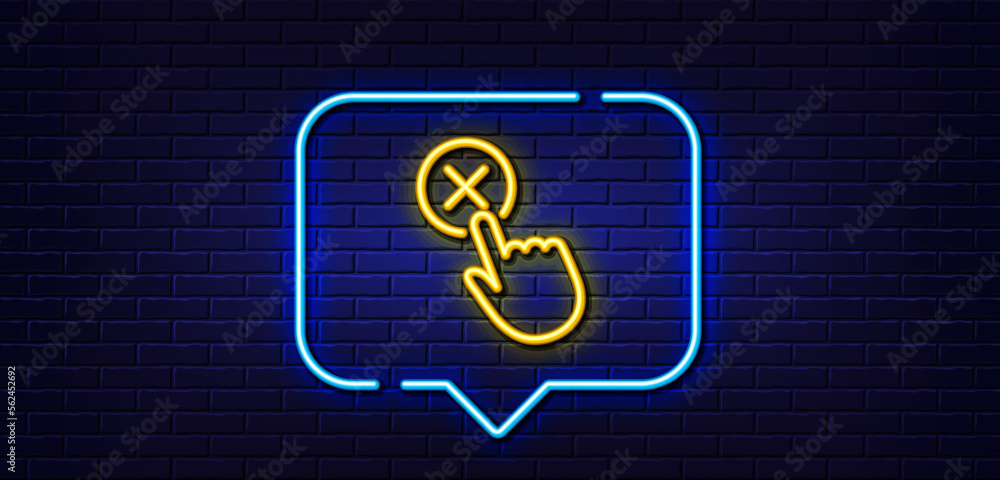 Neon light speech bubble. Reject click line icon. Decline or remove button sign. Neon light background. Reject click glow line. Brick wall banner. Vector Neon light speech bubble. Reject click line icon. Decline or remove button sign. Neon light background. Reject click glow line. Brick wall banner. Vector