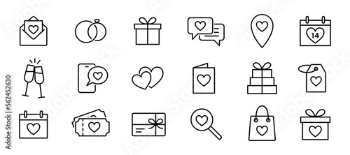 Valentine's day icon set. Valentine, heart, love outline sign. EPS 10