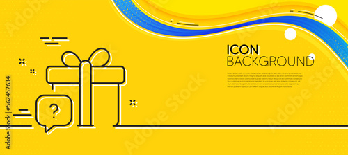 Secret gift line icon. Abstract yellow background. Unknown present box sign. Question mark symbol. Minimal secret gift line icon. Wave banner concept. Vector