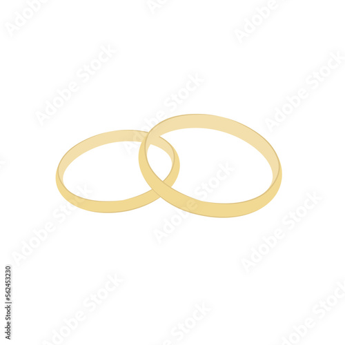 Pair of wedding rings. Gold jewelry for married couple. Template for save the date invitation card. 