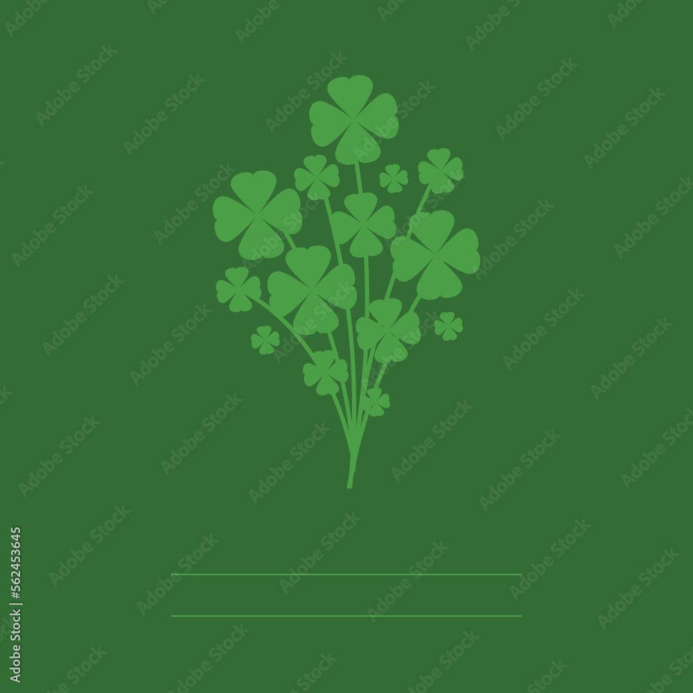 Clover bouquet in the center of green background. St Patrick day greeting card. Irish. Vector flat illustration. Clover bouquet in the center of green background. St Patrick day greeting card. Irish. Vector flat illustration.