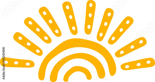 Hand drawn half sun with ornament and rays flat icon