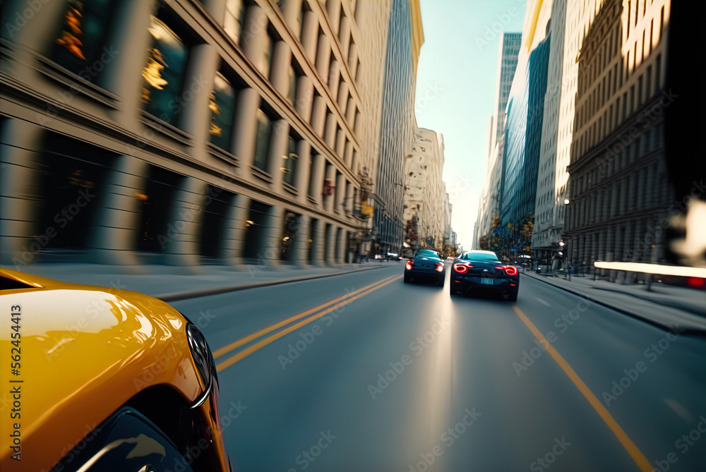 Obraz premium A thrilling high speed car chase. Made with Generative AI. 