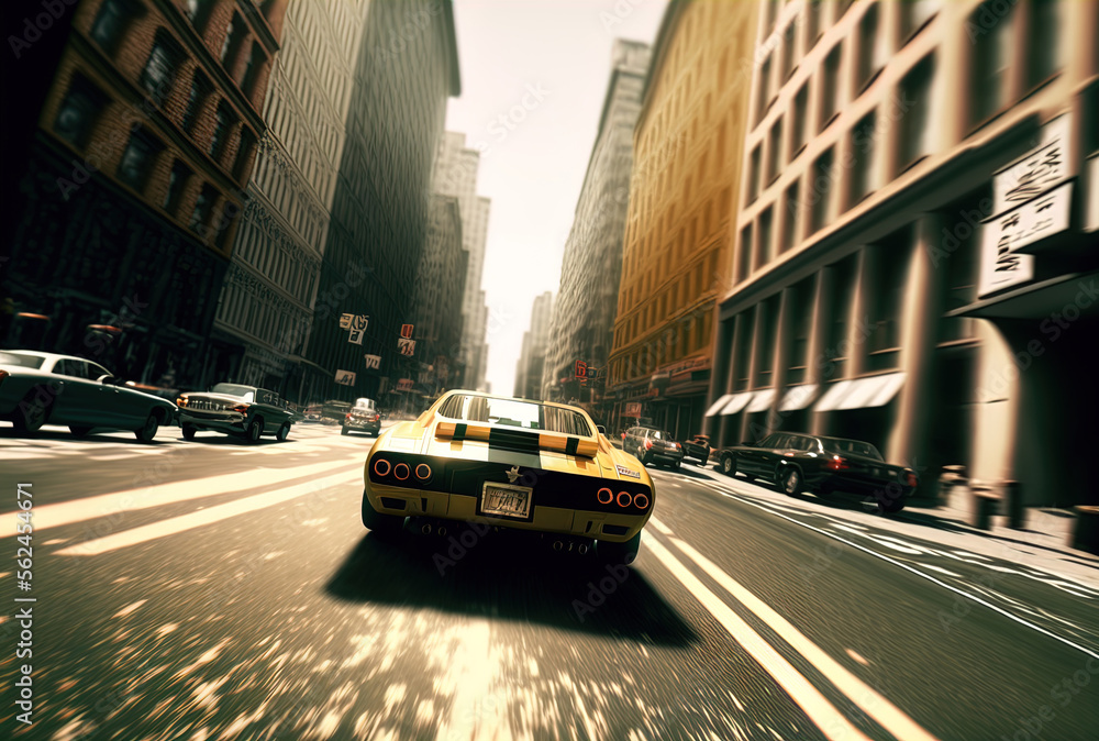 Fototapeta premium A thrilling high speed car chase. Made with Generative AI. 