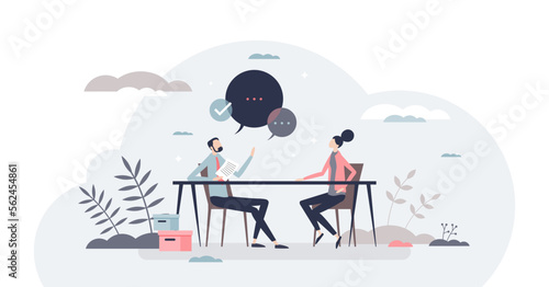 Career counselor and job mentor or guidance expert tiny person concept, transparent background. Motivation lesson and inspiration coaching.