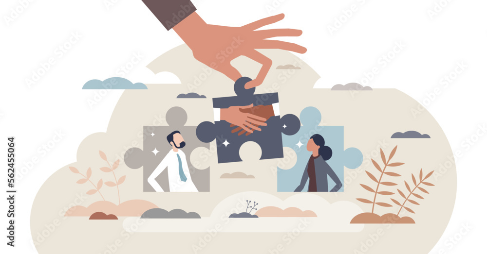 Mediation as relationship crisis psychologist support tiny person concept, transparent background. Conflict assistance and negotiation management with third party help illustration. - obrazy, fototapety, plakaty 