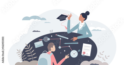 Guidance counselor as mentor and teacher for kids future tiny person concept, transparent background. Children education path advise for successful knowledge potential illustration.