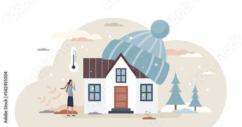 Home heating with temperature warming and insulation tiny person concept, transparent background. Climate control in winter with radiator thermostats illustration.