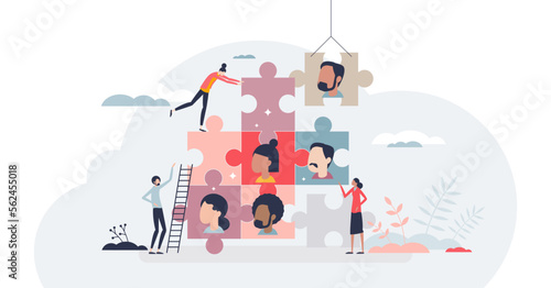 Human management and HR resources for business team tiny person concept, transparent background. Employee organization and company staff effective usage illustration. photo