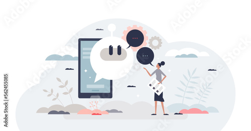 Natural language processing and robot communication tiny person concept, transparent background.