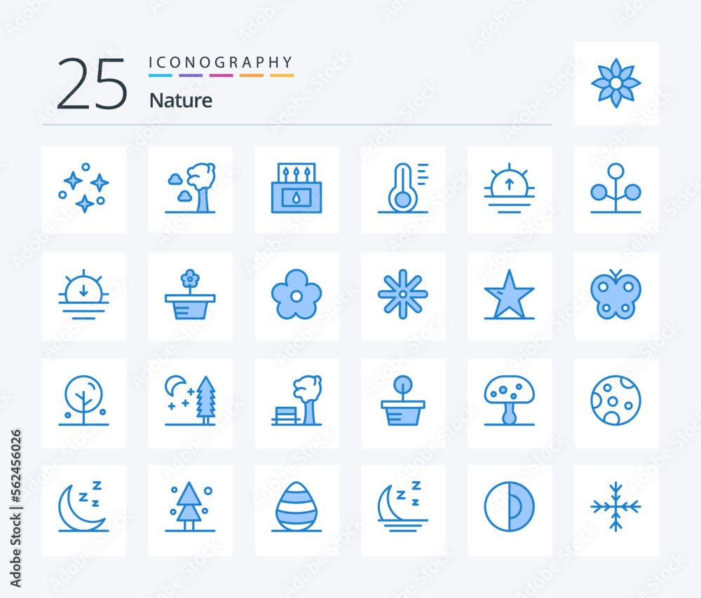 Nature 25 Blue Color icon pack including sunrise. nature. camp. weather. temperature