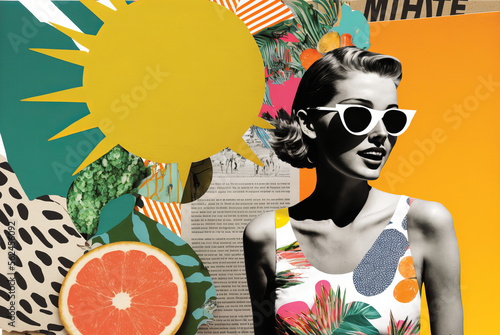 Summer vacation unusual trendy art paper collage design. Generative ai photo