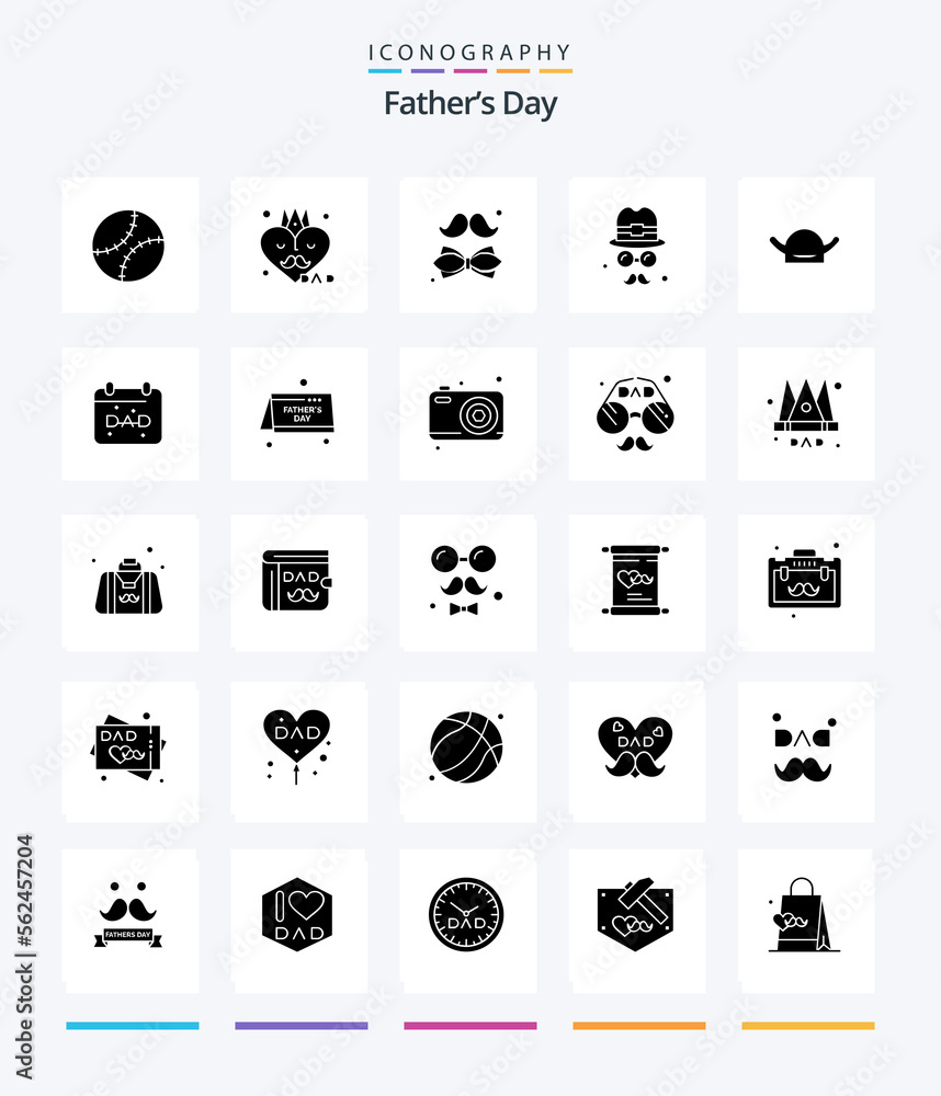 Creative Fathers Day 25 Glyph Solid Black icon pack  Such As calendar. day. bow. brim. day