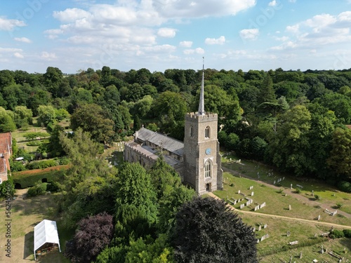 St Andrews Church Much Hadham Typical Historic English Village Hertfordshire Aerial view photo