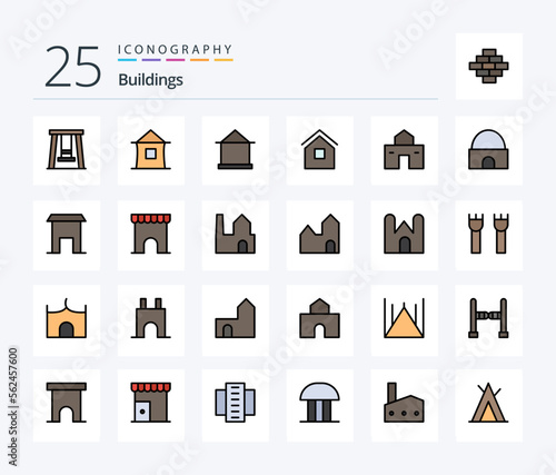 Buildings 25 Line Filled icon pack including factory. marketplace. building. institute building. real estate