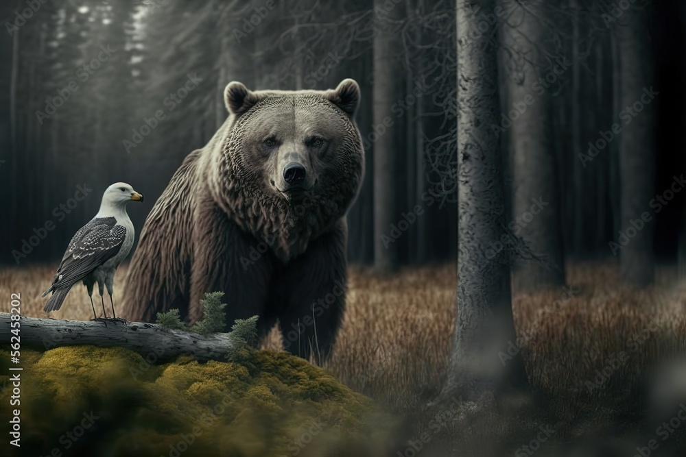 Fototapeta premium Grizzly Bear Stock Photo, Wildlife Photography, Generative Ai