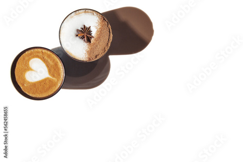 top view of a coffee latte with a heart and anise