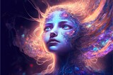 portrait of a woman of universe and galaxy. Generative AI