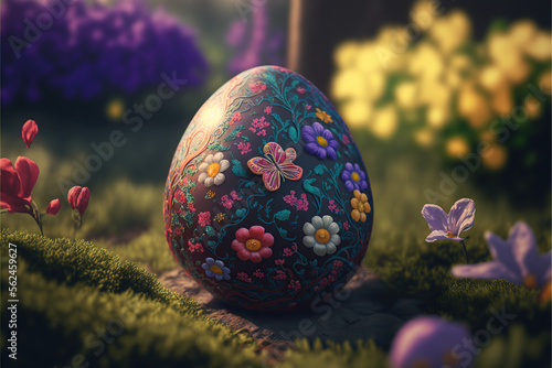 Easter eggs on grass. close up. selective focus  AI