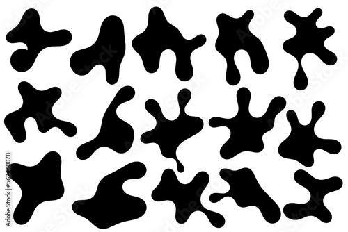 Big set of organic abstract random blob shapes. Fluid irregular forms elements. Liquid blotch silhouettes, water, wave, ink, abstract black element, bubble shapes, irregular oval, random shapes.