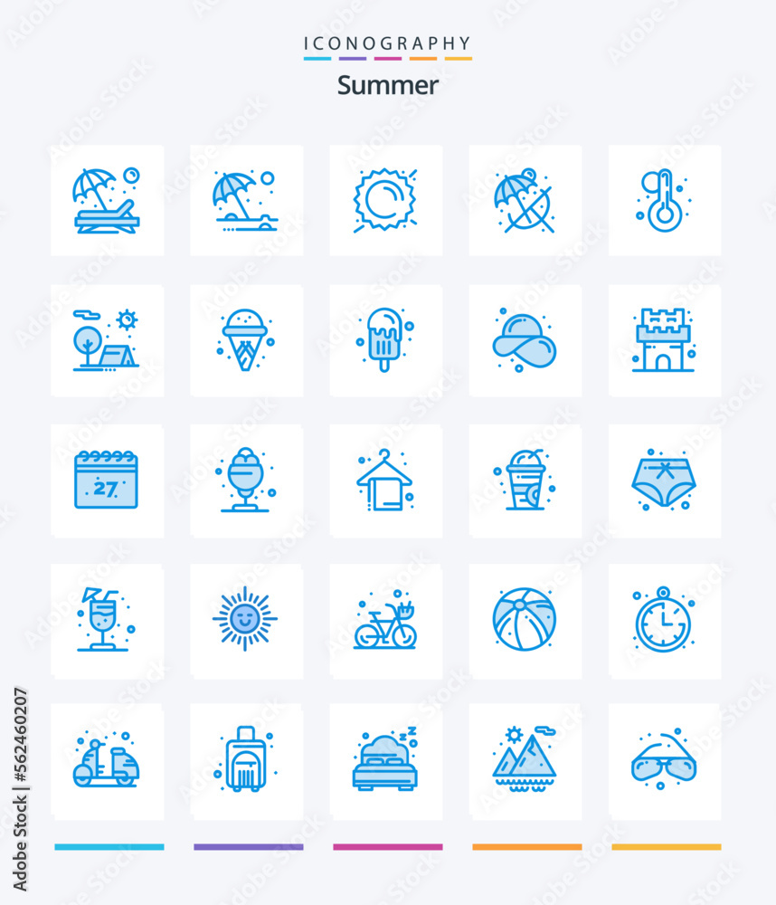 Creative Summer 25 Blue icon pack  Such As temperature. summer. umbrella. relax. weather