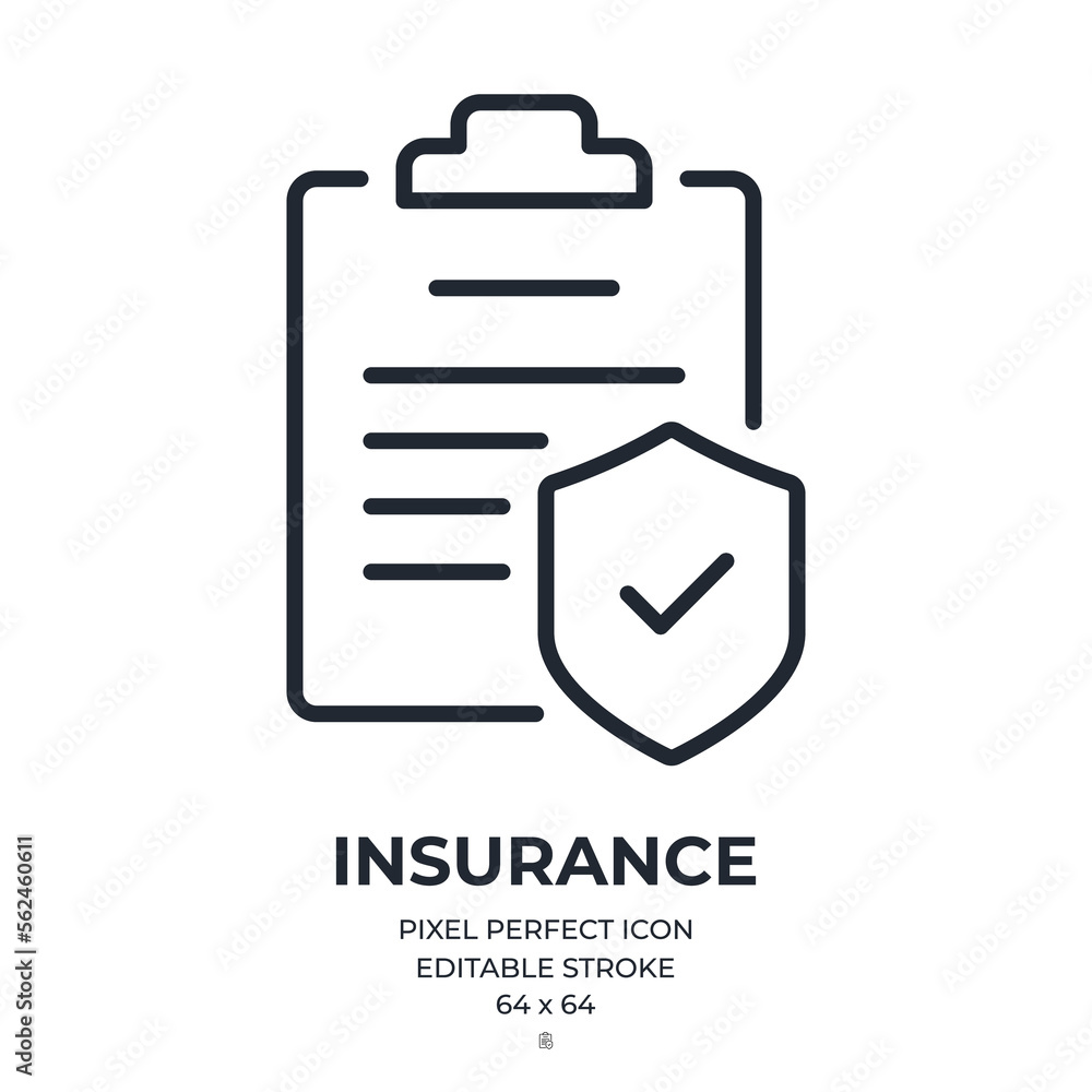 Insurance policy editable stroke outline icon isolated on white background flat vector illustration. Pixel perfect. 64 x 64.