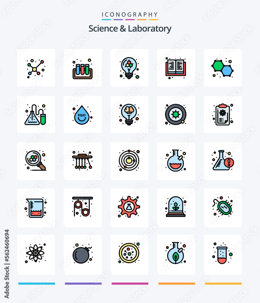 Creative Science 25 Line FIlled icon pack  Such As lab. molecule. model. chemistry. science