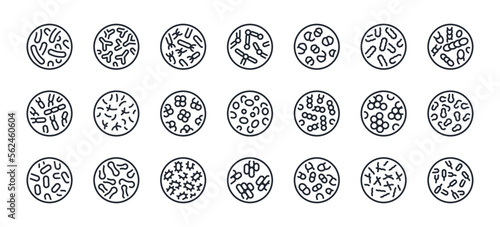Probiotics bacteria, microbes, infection and pathogen cells concept editable stroke outline icon isolated on white background flat vector illustration. Pixel perfect. 64 x 64.