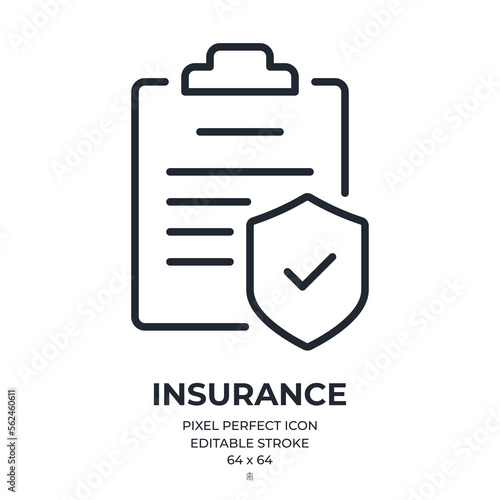 Insurance policy editable stroke outline icon isolated on white background flat vector illustration. Pixel perfect. 64 x 64.