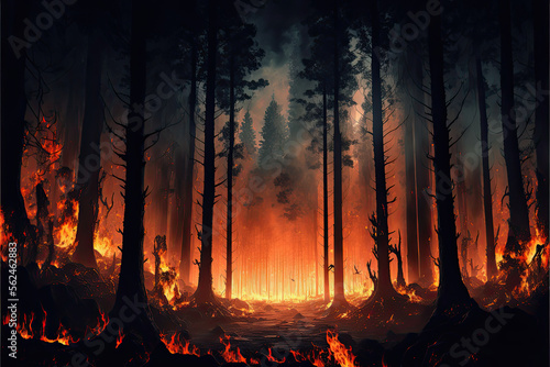 ai generative midjourney illustration of a burning forest
