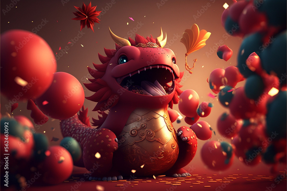 Cute Dragon for Chinese Lunar New Year Celebration Generative AI
