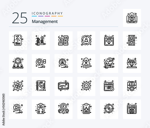 Management 25 Line icon pack including launch. business idea. management. browser. people