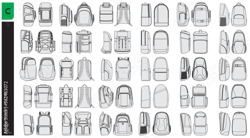 set of backpack model vectors photo