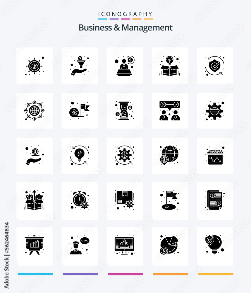 Creative Business And Management 25 Glyph Solid Black icon pack  Such As security. protect. consultant. offer. idea