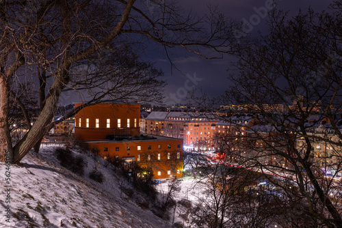 Photography Stockholm Public Library on winter night photo