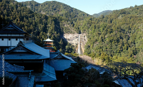 Kumano Nachi Taisha Shrine near Kii-Katsuura, Japan, with Nachi falls in the background photo