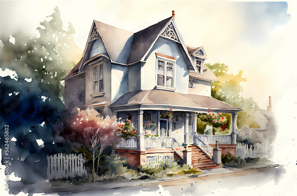 Home Sweet Home, Delightful Watercolor House Portraits, generative ai.