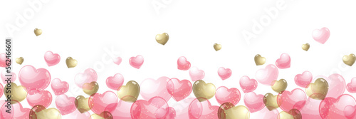 Love background with pink and gold hearts illustration - design banner for valentine s day