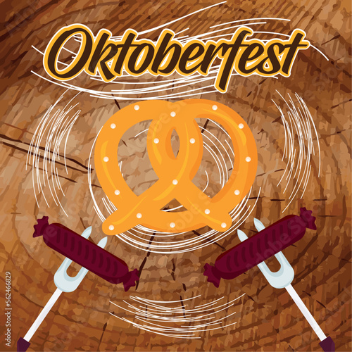 Pair of german sausages and a pretzel Oktoberfest poster Vector