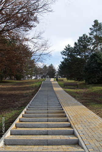 Long staircase leading up the hill in the city park
