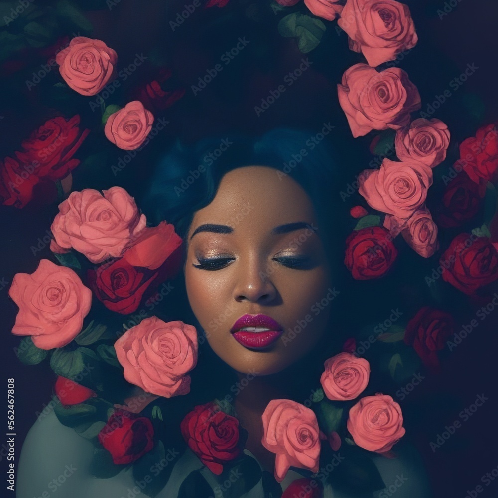 AI-Generated Image of an African American Woman With Roses in Her Hair AI-Generated Image of an African American Woman With Roses in Her Hair