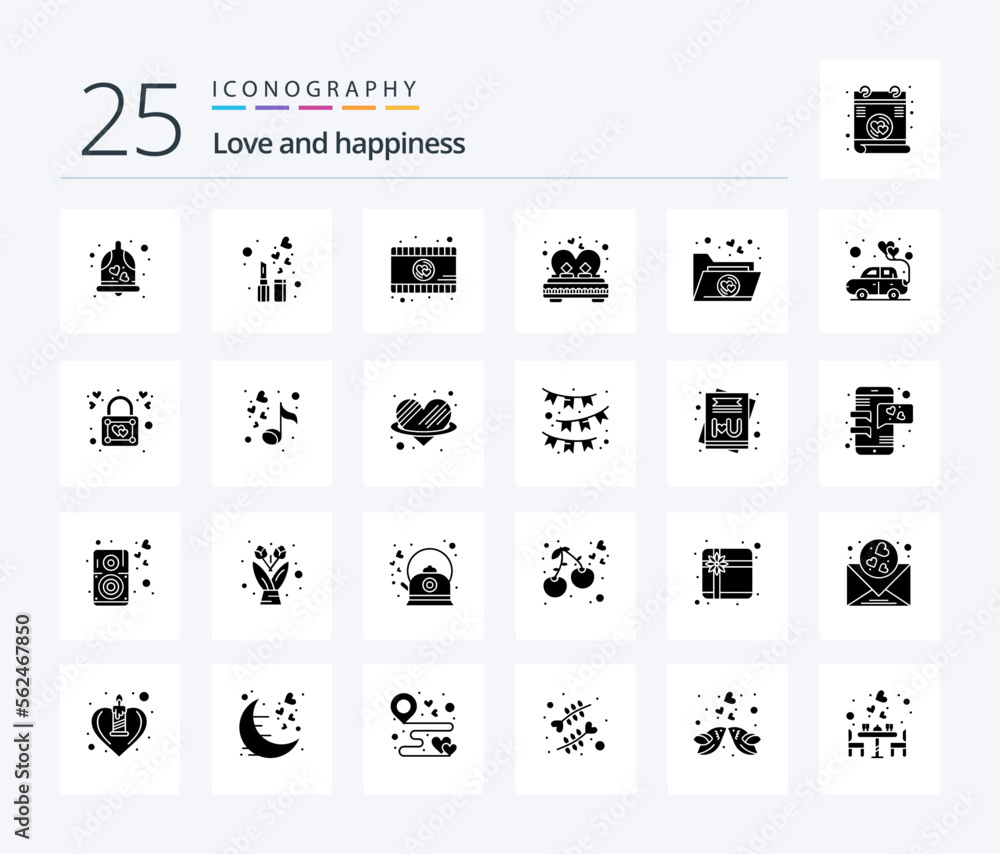 Love 25 Solid Glyph icon pack including files. romance. romantic movie. married. couple