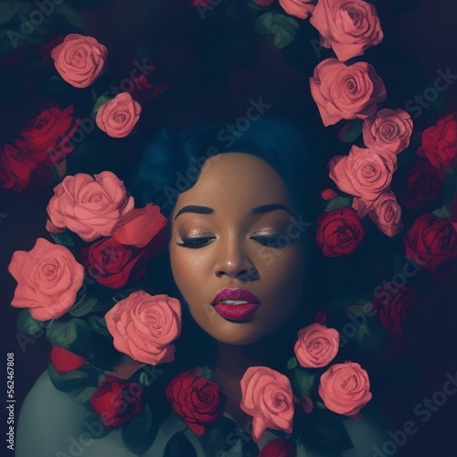 AI-Generated Image of an African American Woman With Roses in Her Hair