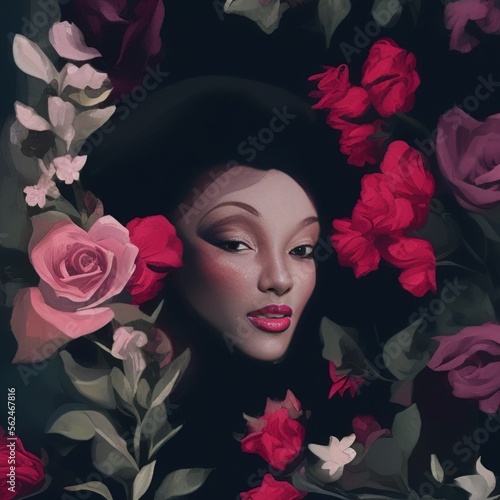 AI-Generated Image of an African American Woman With Roses in Her Hair