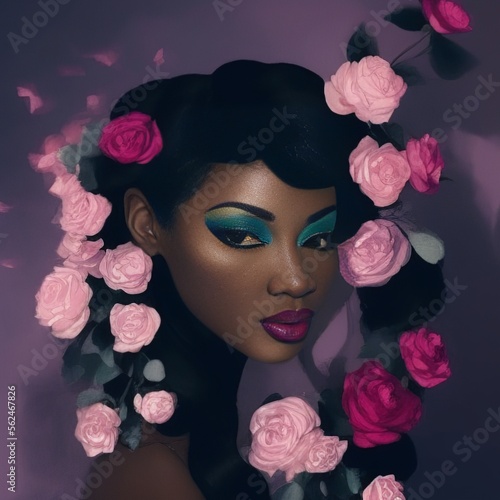 AI-Generated Image of an African American Woman With Roses in Her Hair