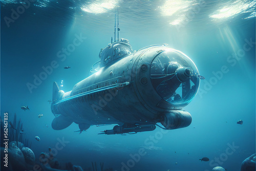 Scientific bathyscaphe underwater. AI generated © StockMediaProduction
