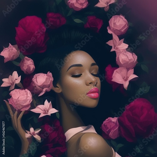 AI-Generated Image of an African American Woman With Roses in Her Hair