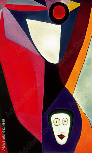 Abstract human portrait. Cubism art style. Digital colorful illustration.